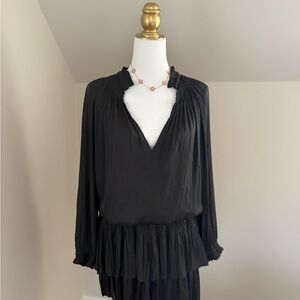 Current Air Black Long Sleeve V-Neck Tiered Dress